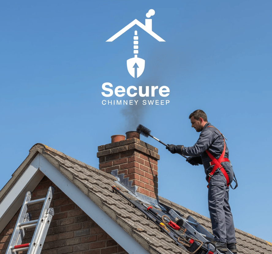 Professional chimney sweep technician at work